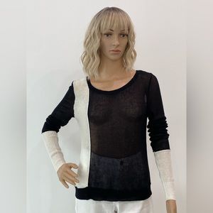 BCBGMAXAZRIA Sheer Black and White Color-block Top